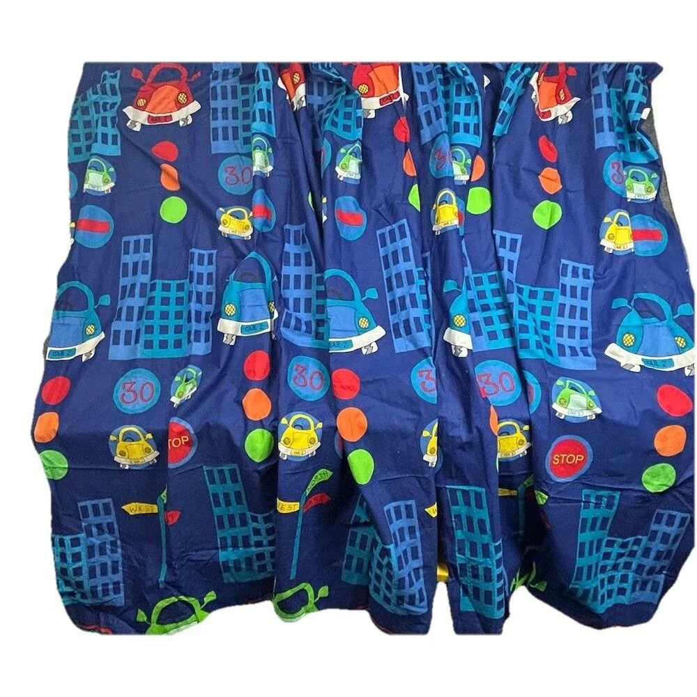 Kool Kidz Kids Car Curtain Panel Blue Traffic Cars Window Playroom Decor 72X60